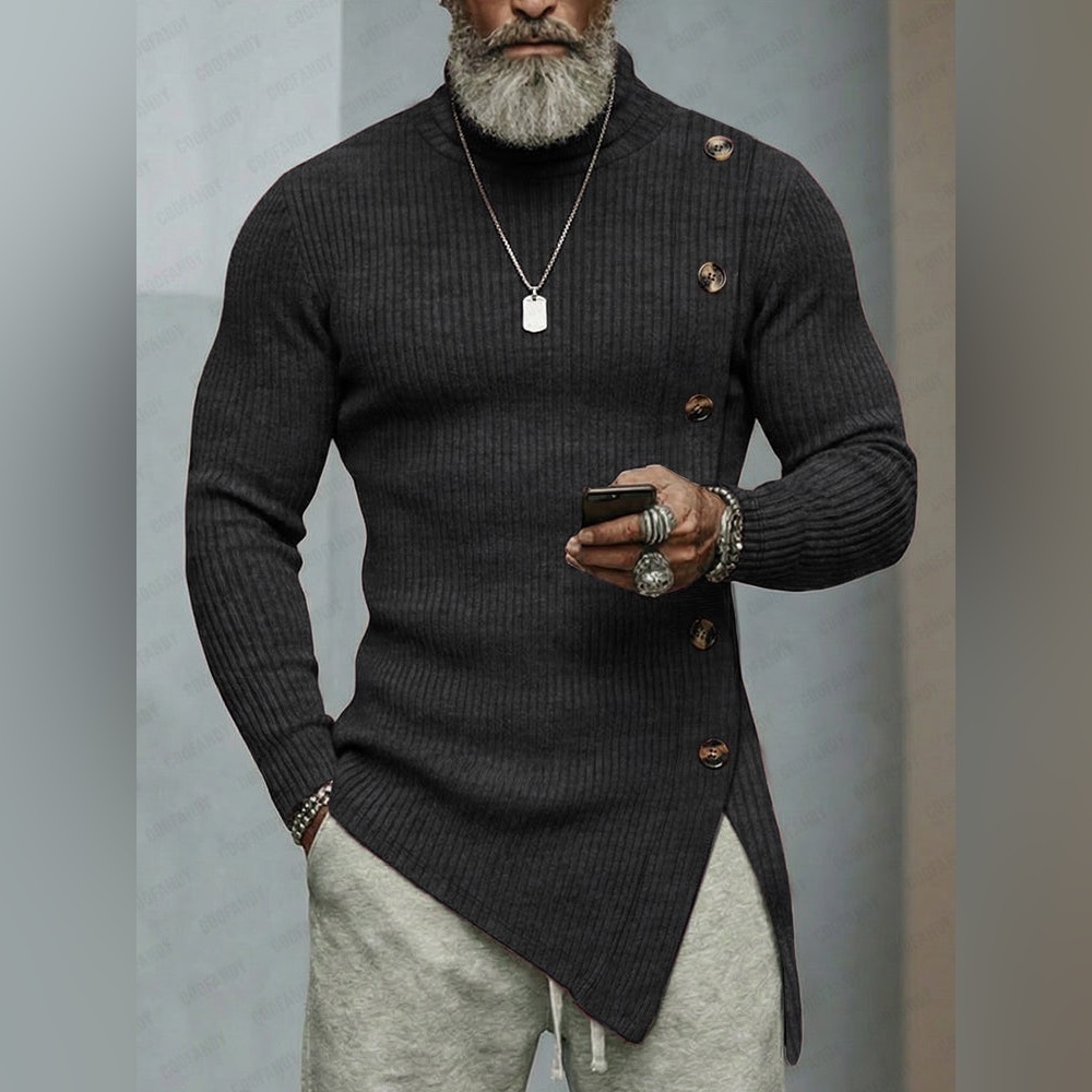 COOFANDY || Men's Asymmetrical Knit Turtleneck Sweater. Sz. XL